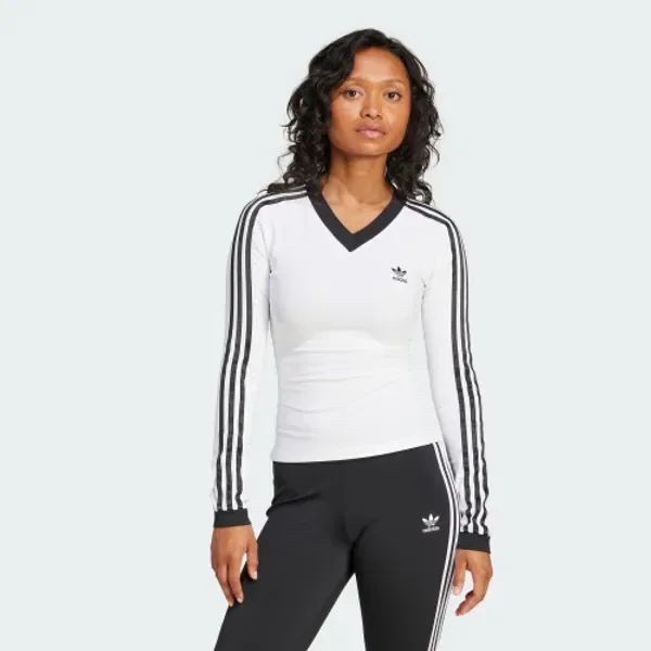 Футболка с V-образным вырезом, длинный рукав, классическая, Adidas, белый — фото 2