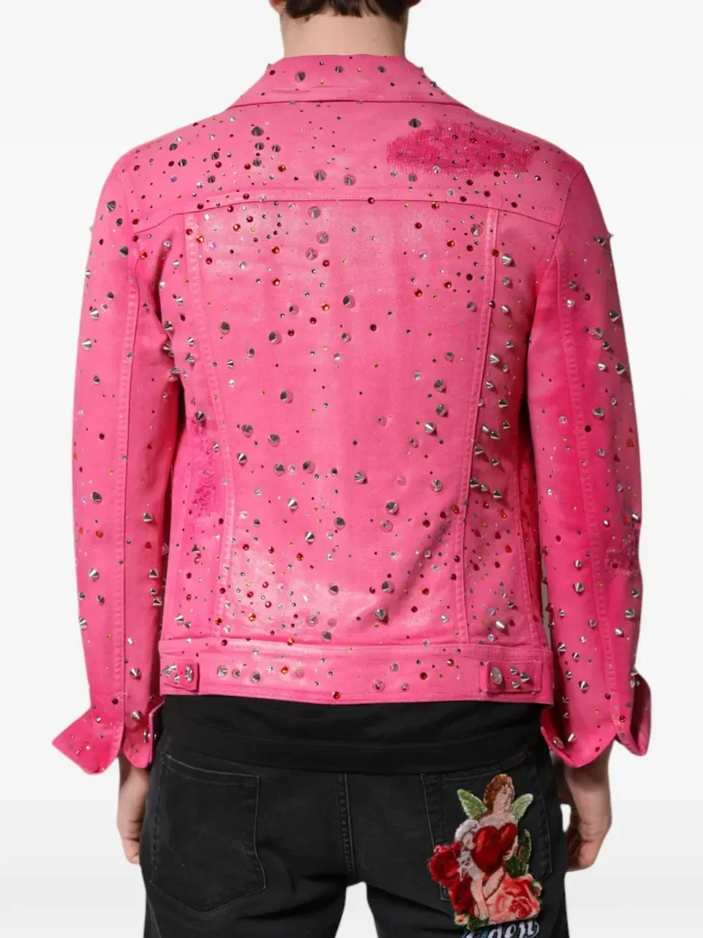 Джинсовая куртка со стразами и заклепками DOLCE & GABBANA, розовый — фото 3
