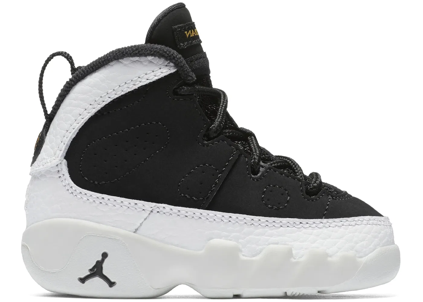 Детские кроссовки Lifestyle с принтом Jordan 9 Retro Jordan, Black/Summit White/Metallic Gold/Black