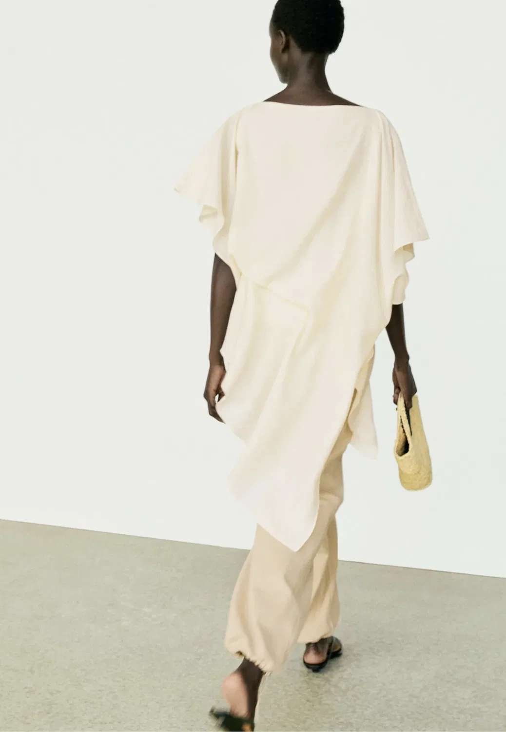 Асимметричная струящаяся блузка-туника в стиле накидки Massimo Dutti, White — фото 3