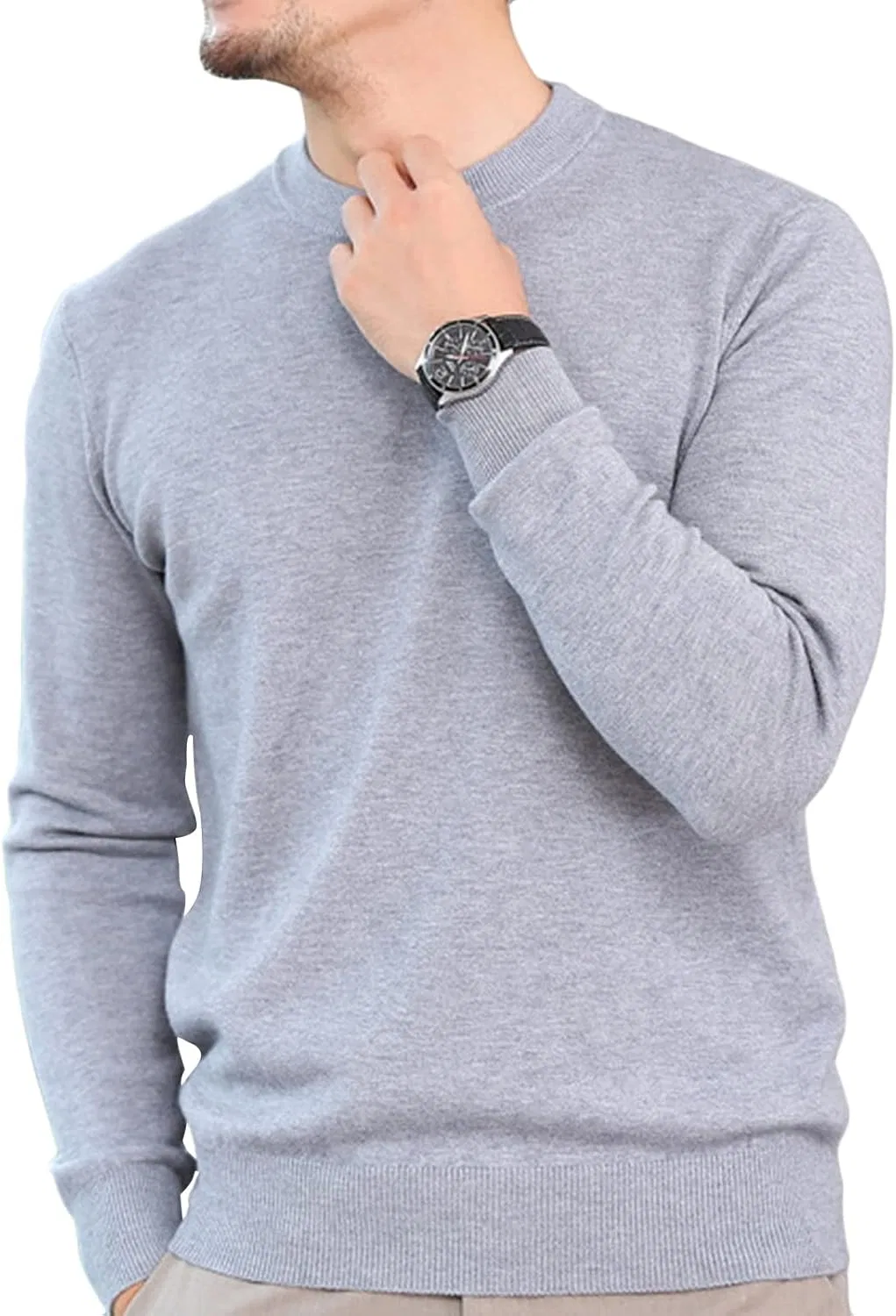 Свитер с круглым вырезом, Slim Fit, Lightgrey Generic
