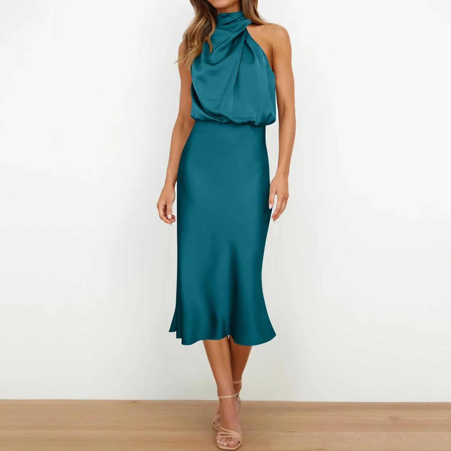 Женское коктейльное платье с высоким разрезом Satin, Sky Blue — фото 2