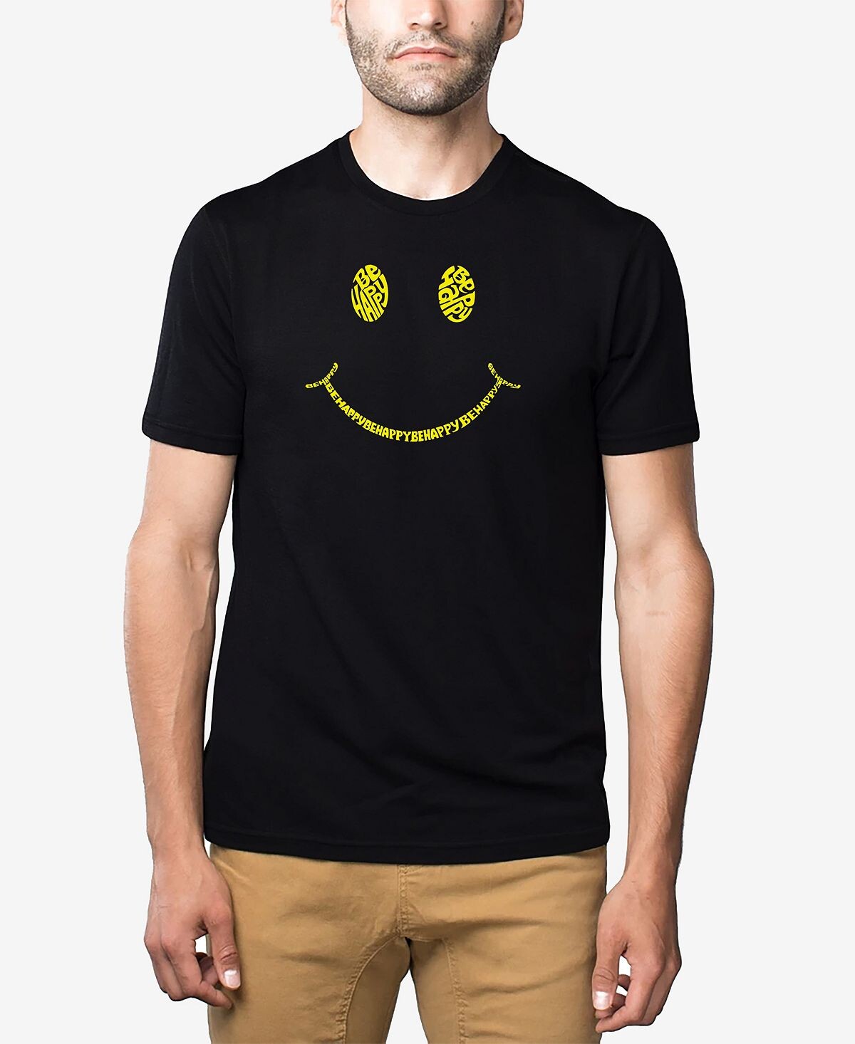 

Мужская футболка premium blend word art be happy smiley face LA Pop Art, черный