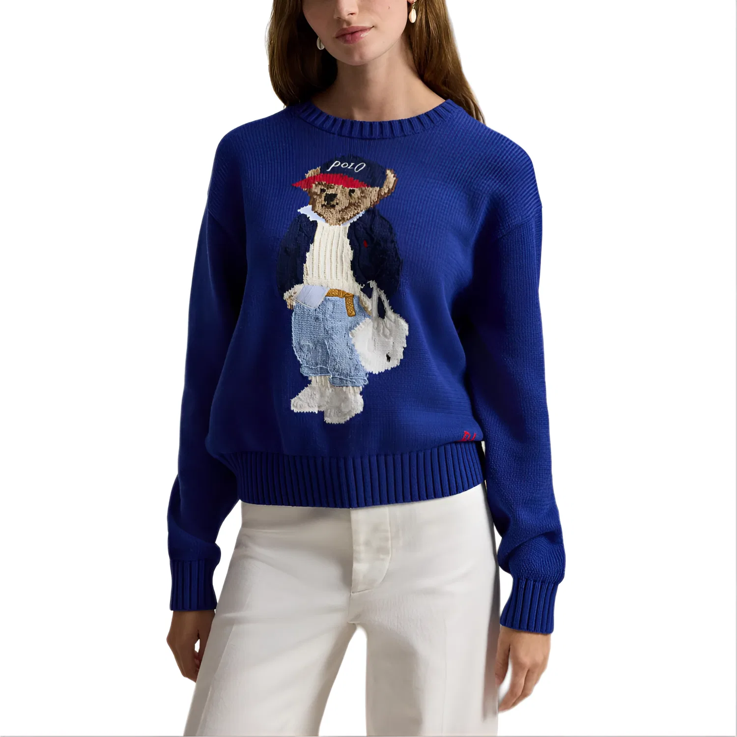Женский свитер свободного кроя с принтом Polo Bear Knitwear Loose Fit Women's Polo Ralph Lauren, Blue — фото 3