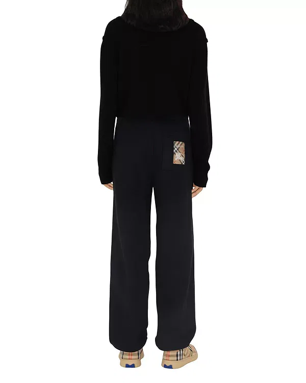 Женские хлопковые брюки свободного кроя Check Label Cotton Jogging Pants Burberry, черный — фото 3