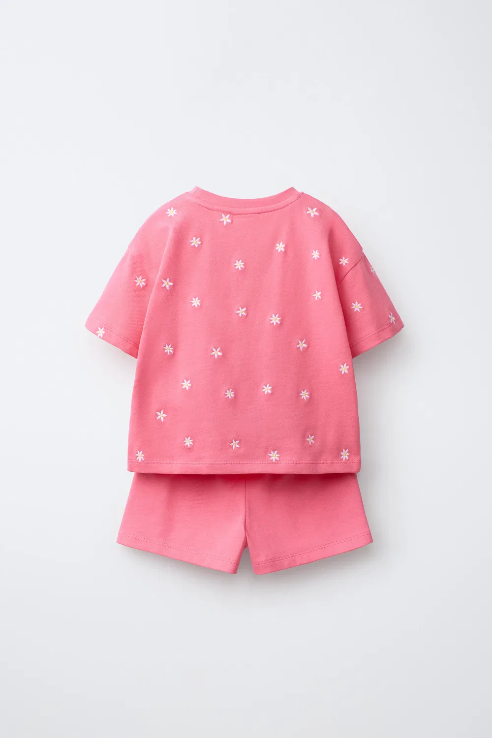 Комплект из вышитой футболки и шорт-бермуд ZARA, Pink/White — фото 2