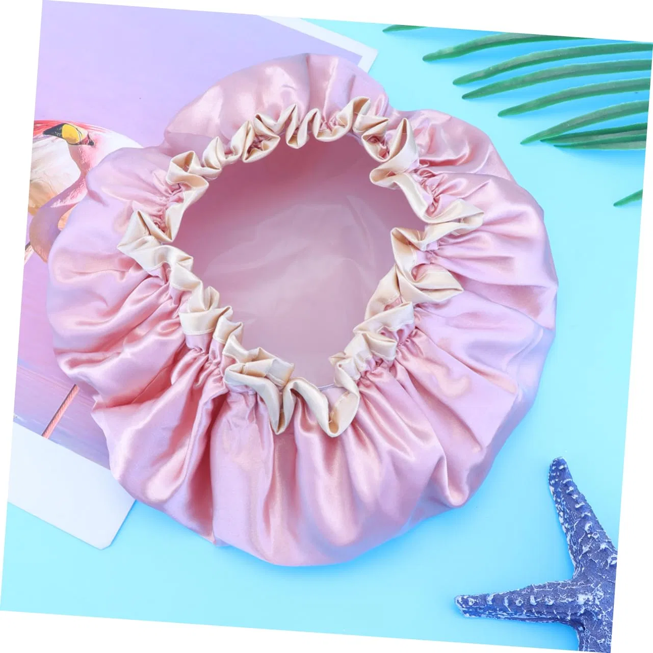 Двухслойная шапочка для душа PE и ткань, LOLIPPYY, 1 шт, 25x25x10 см, Pink — фото 4