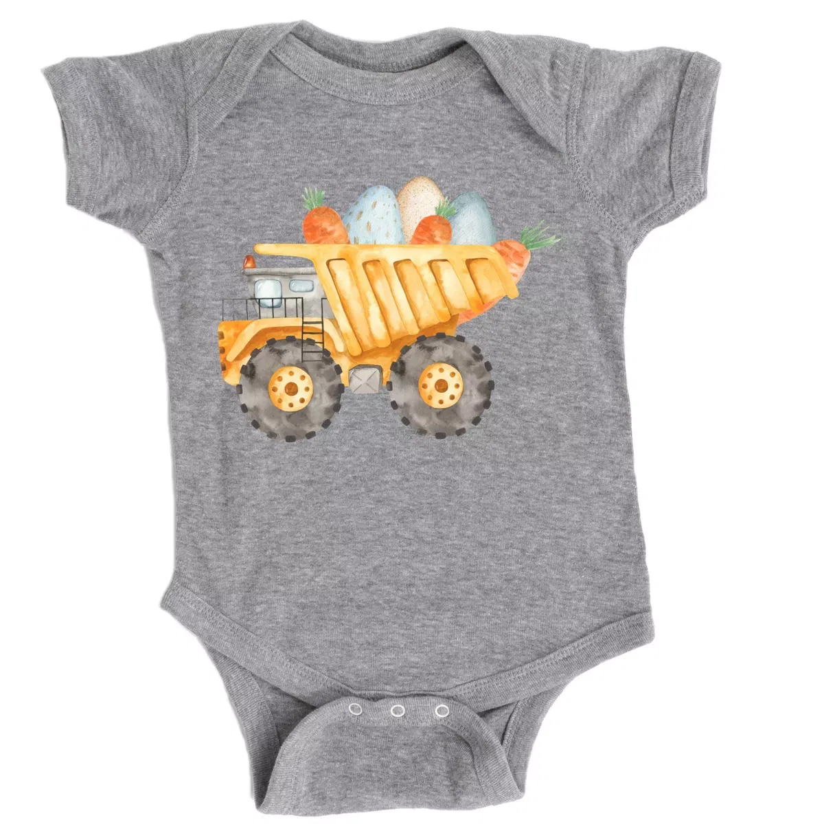 Детское боди с коротким рукавом с принтом Easter Dump Truck The Juniper Shop, Heather Grey — фото 2