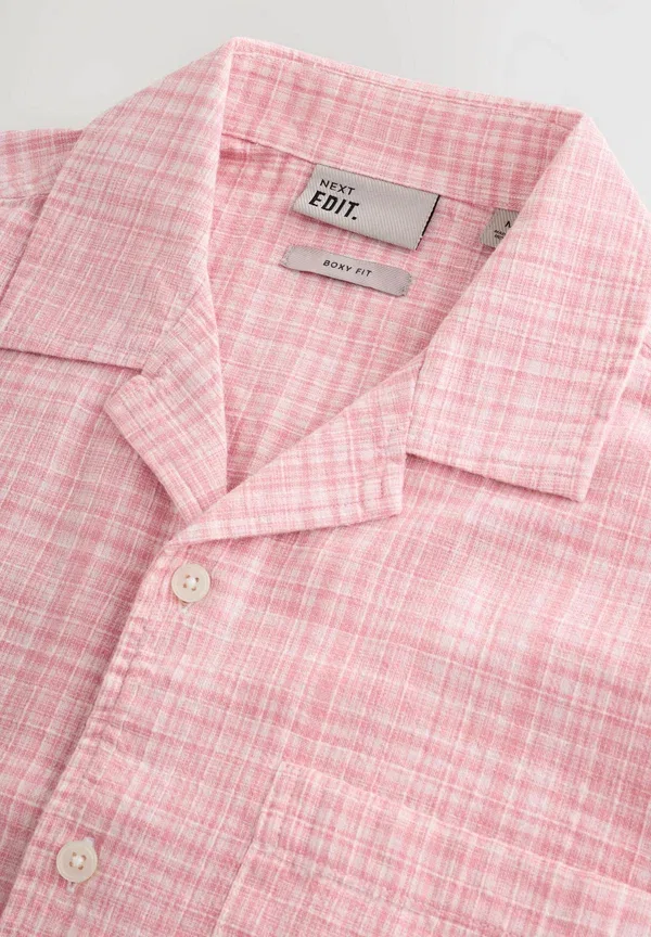 Рубашка с коротким рукавом, клетчатая, Regular fit - check short sleeve shirt, Next, Pink Micro, розовый — фото 4