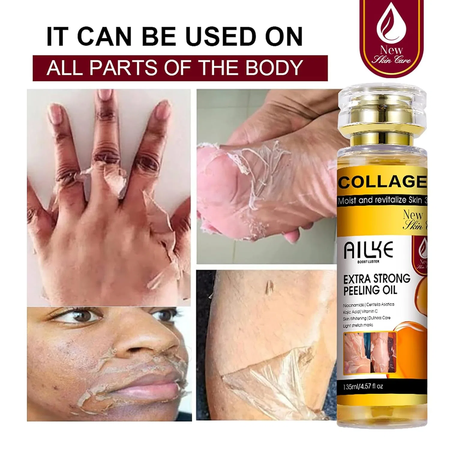 Эксфолиирующее масло AILKE Collagen Yellow Strong Peeling Oil, 5 шт по 135 мл, Желтый Ailke Boost Luster — фото 4