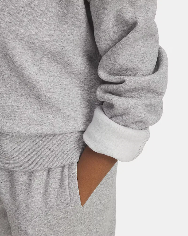 Укороченное худи для девочек из ультрамягкого флиса с начесом UA Rival Fleece UnderArmour, Mod Gray Light Heather/White — фото 3