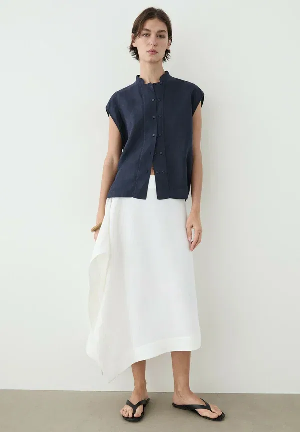 Блуза льняная Blouse Massimo Dutti, dark blue, темно-синий — фото 2