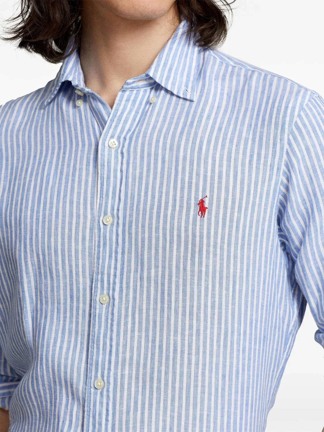 Рубашка из льна с вышитым логотипом Polo Pony Polo Ralph Lauren, голубой — фото 4