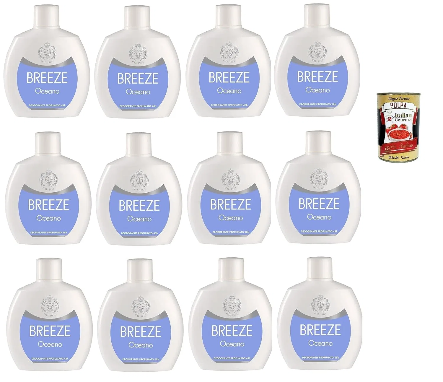 Дезодорант без газа и алюминия Breeze Oceano, Italian Gourmet E.R., 12 x 100 мл + томатная паста 400 г, Аромат Jasmine