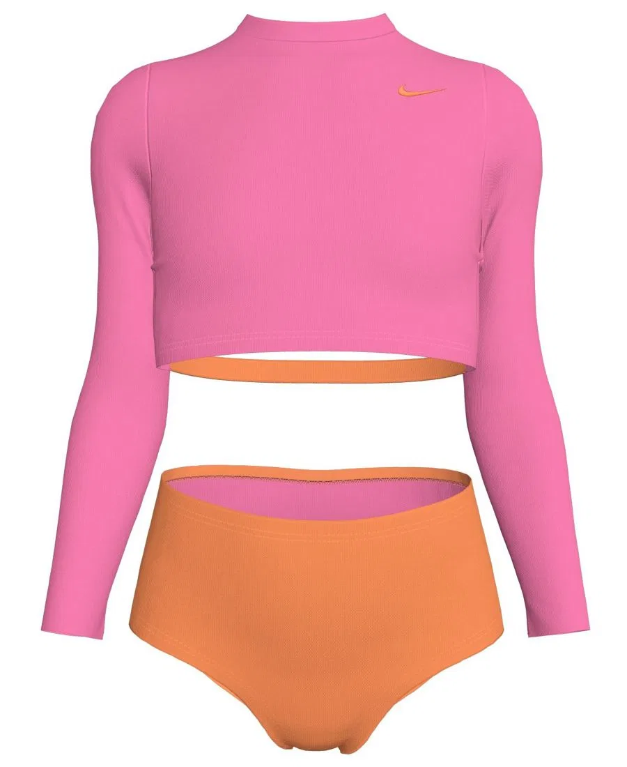 Комплект для плавания с длинным рукавом и высокой талией Nike, Pink/Orange