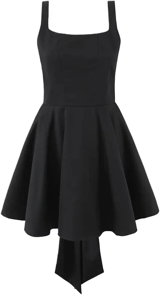 Женское мини-платье с бантом A-line Sleeveless Backless, Black
