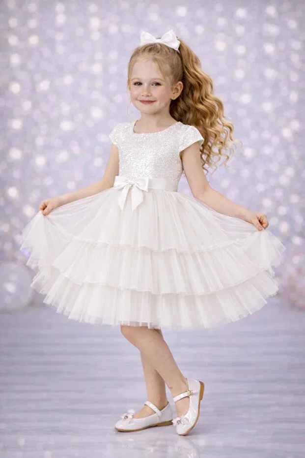 Детское платье для девочек с длинным рукавом Party Rumi Kids, White — фото 2