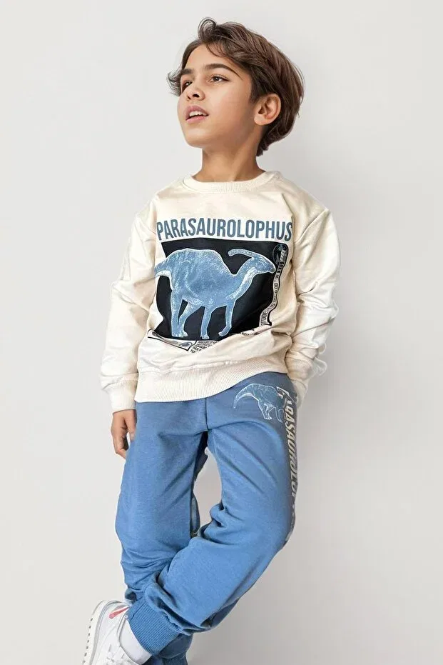 Детский спортивный костюм для мальчиков с принтом Boy'S blue tracksuit set with parasaurolophus figure and text print Riccotarz, Blue — фото 2