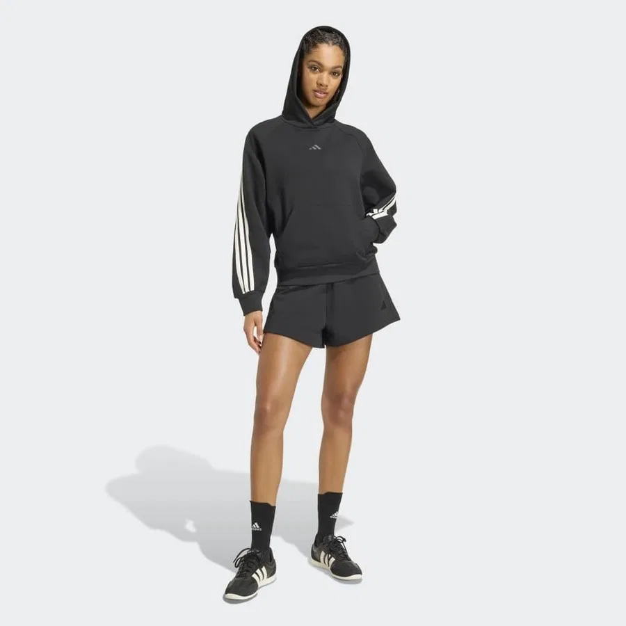 Свитшот женский с капюшоном, однотонный, Adidas KV9872, Черный — фото 4