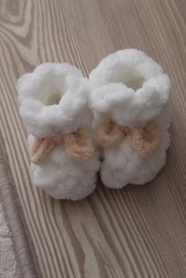 Детские пинетки без каблука Puffy baby booties Babyist, White — фото 2