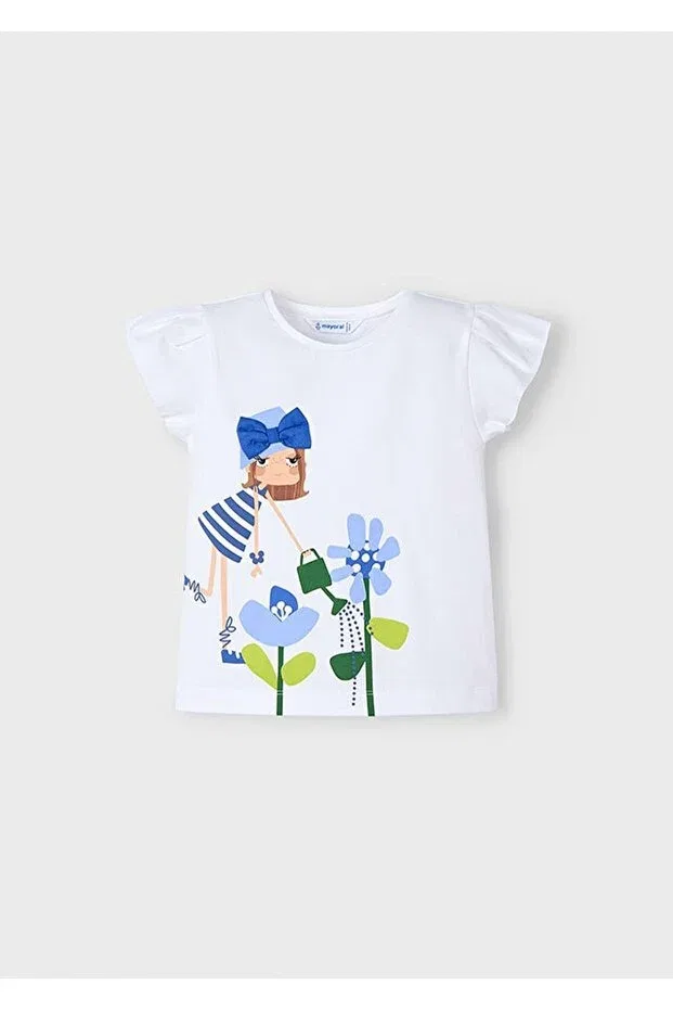 Детская футболка для девочек с принтом Summer Girl's Blue Theme Mayoral, Белая