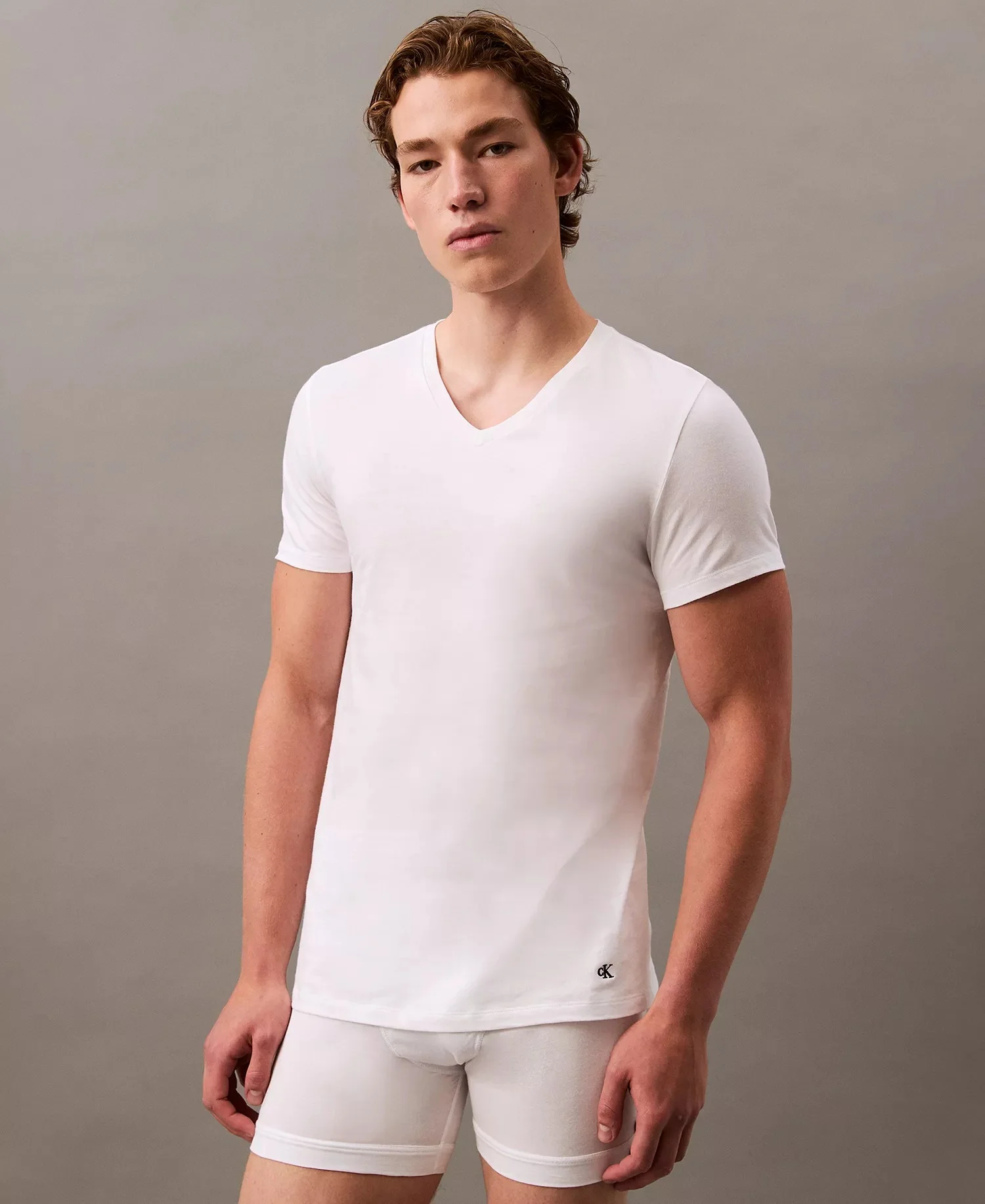 Мужские футболки с V-образным вырезом Cotton Classics Calvin Klein, 5 штук, белый — фото 2