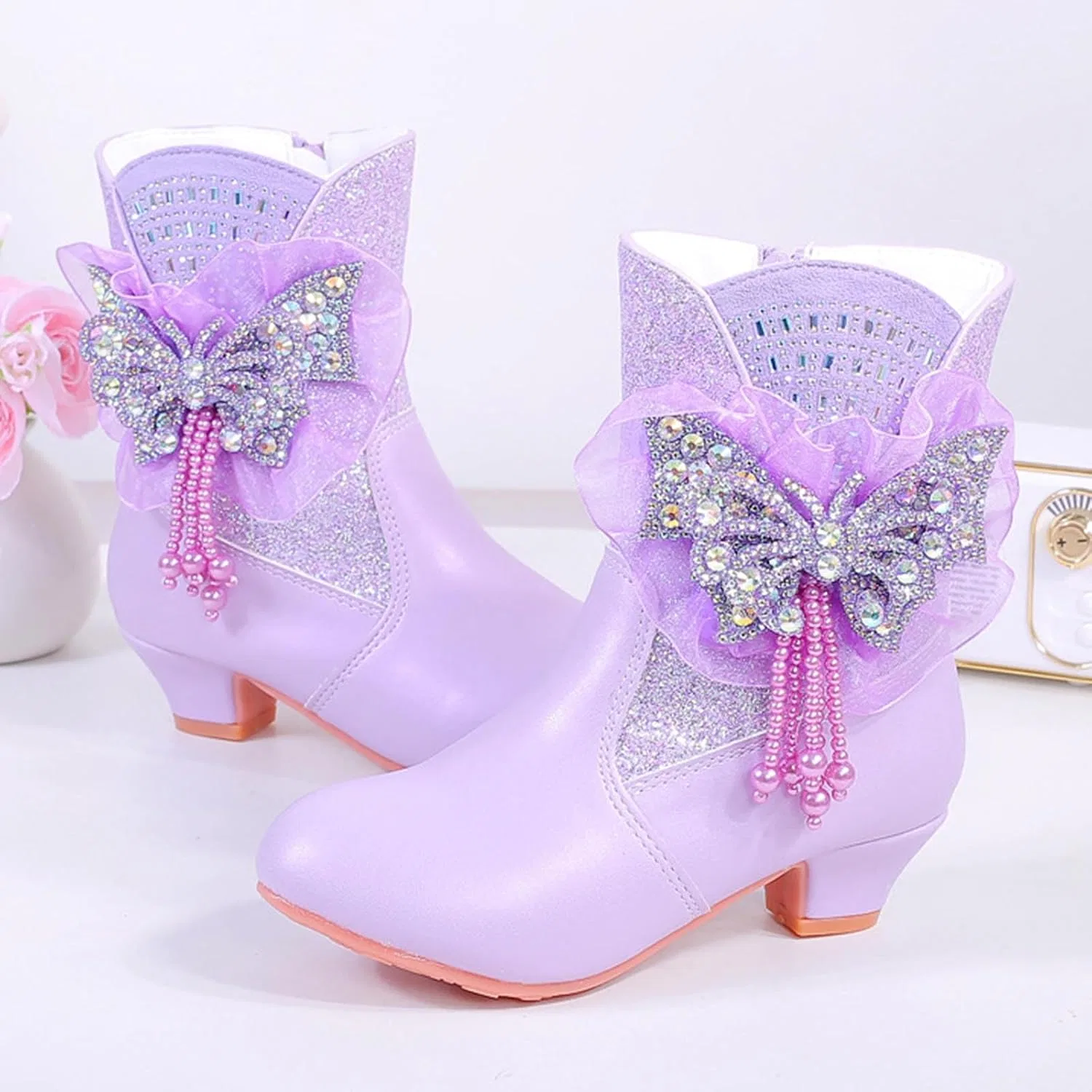 Детские сапоги для девочек с принтом бабочки Sparkling Diamond Butterfly, Purple — фото 3