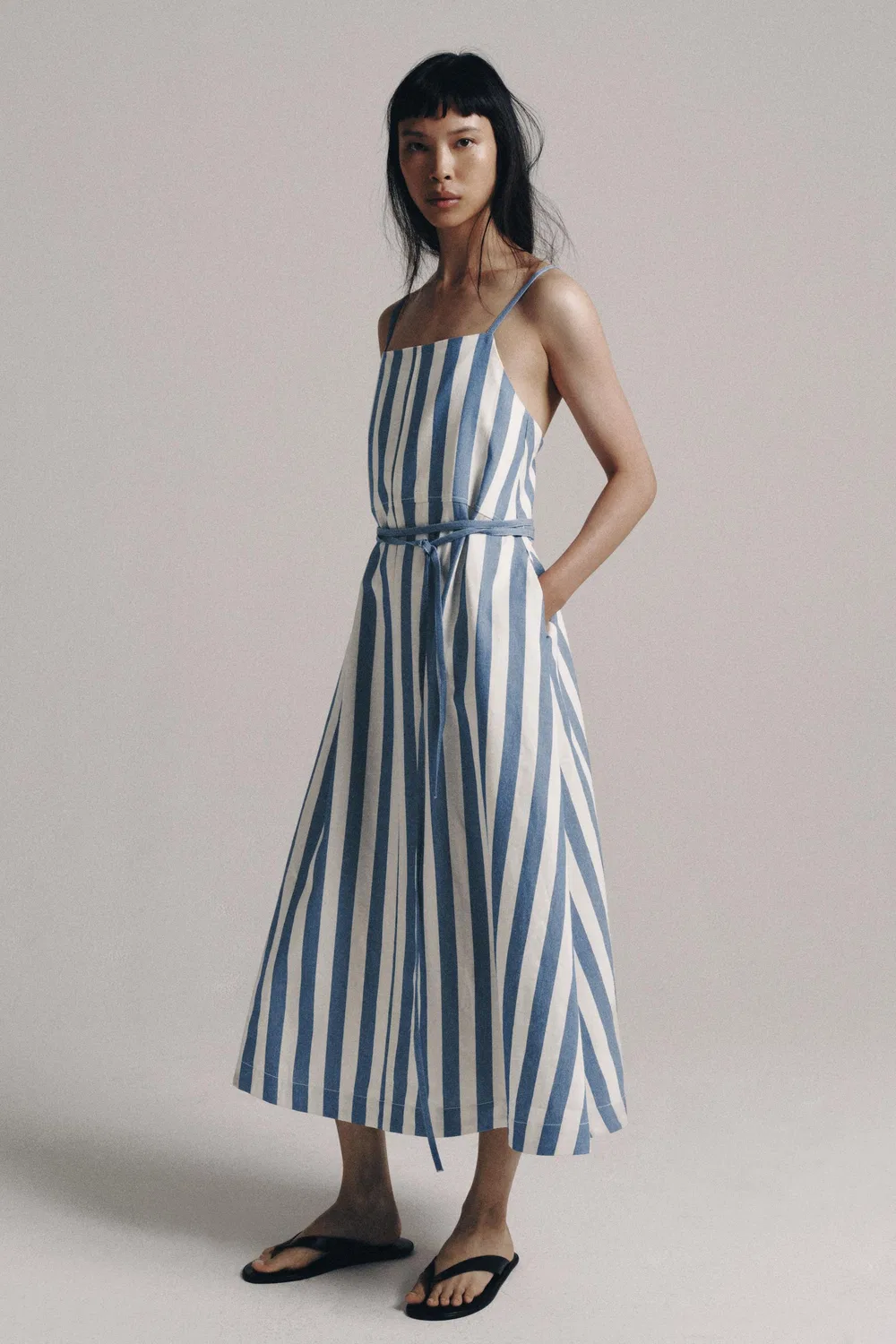 Полосатое миди-платье из коллекции ZW ZARA, Blue/White