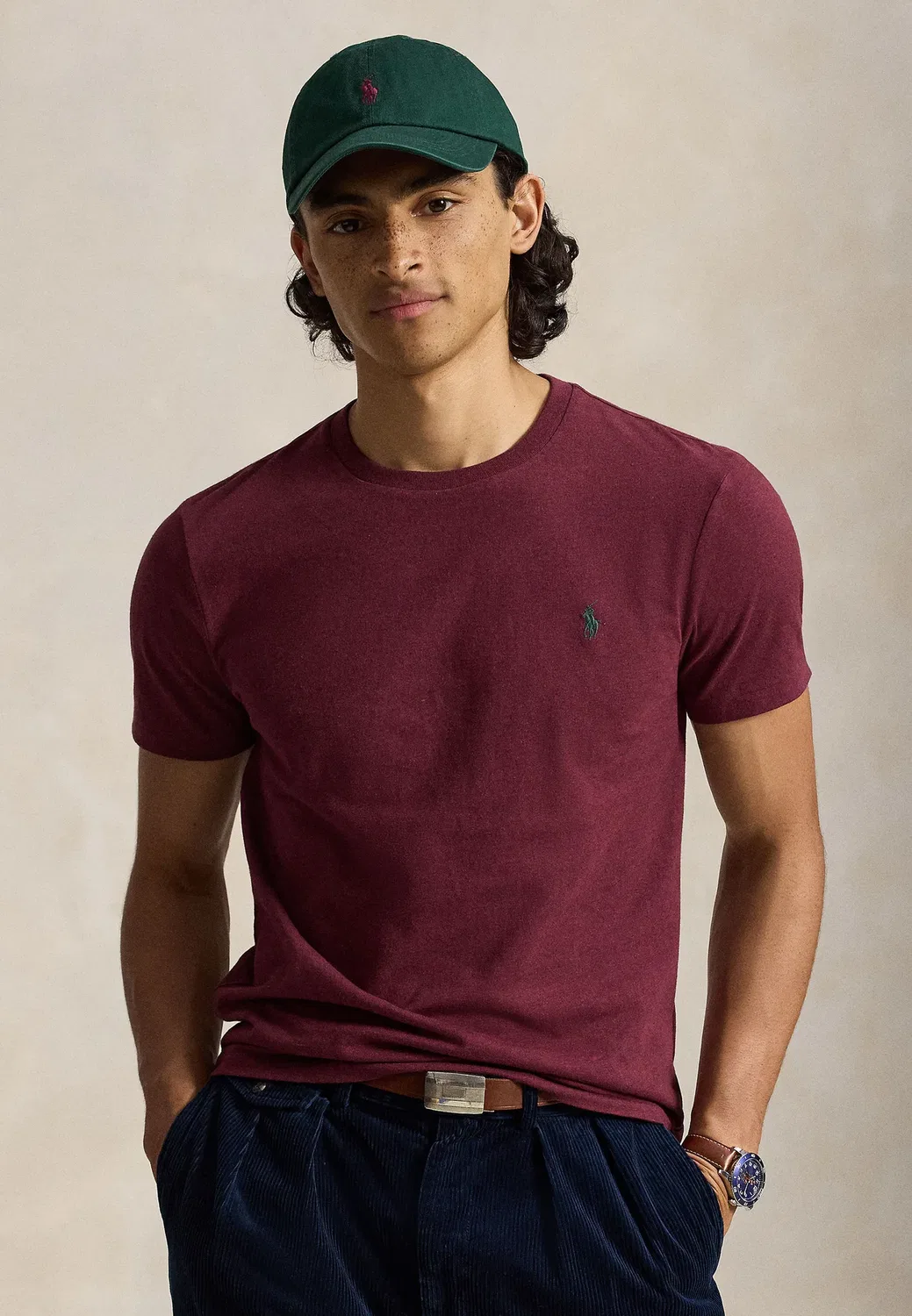 Облегающая футболка-джерси с круглым вырезом - базовая футболка Polo Ralph Lauren, Spring Wine Heather