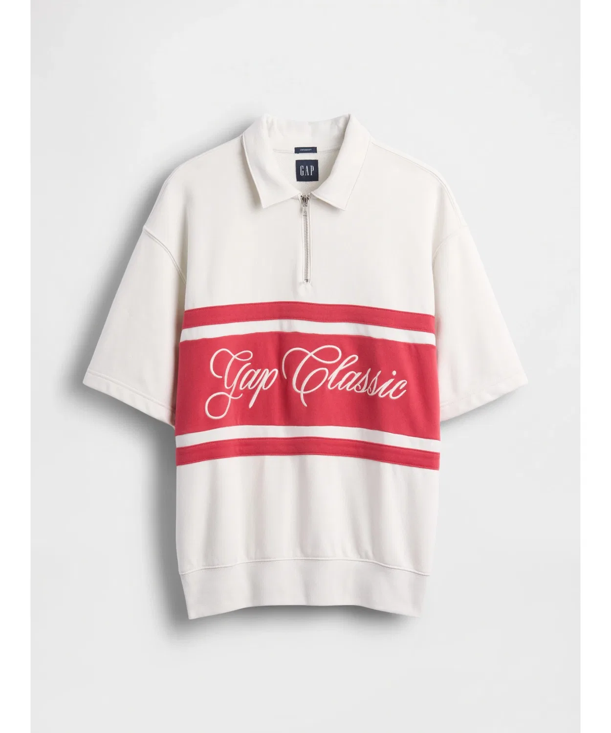 Мужской свитшот с длинным рукавомс принтом Гэп Classic Logo 1/4 Zip Pullover GAP, Off White — фото 4