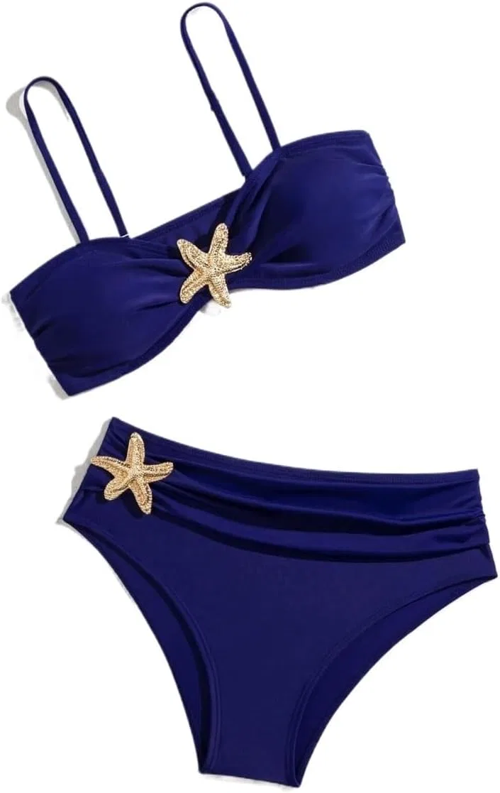 Женский цветной бикини-сет низкой посадки с открытой спиной, Navy Blue