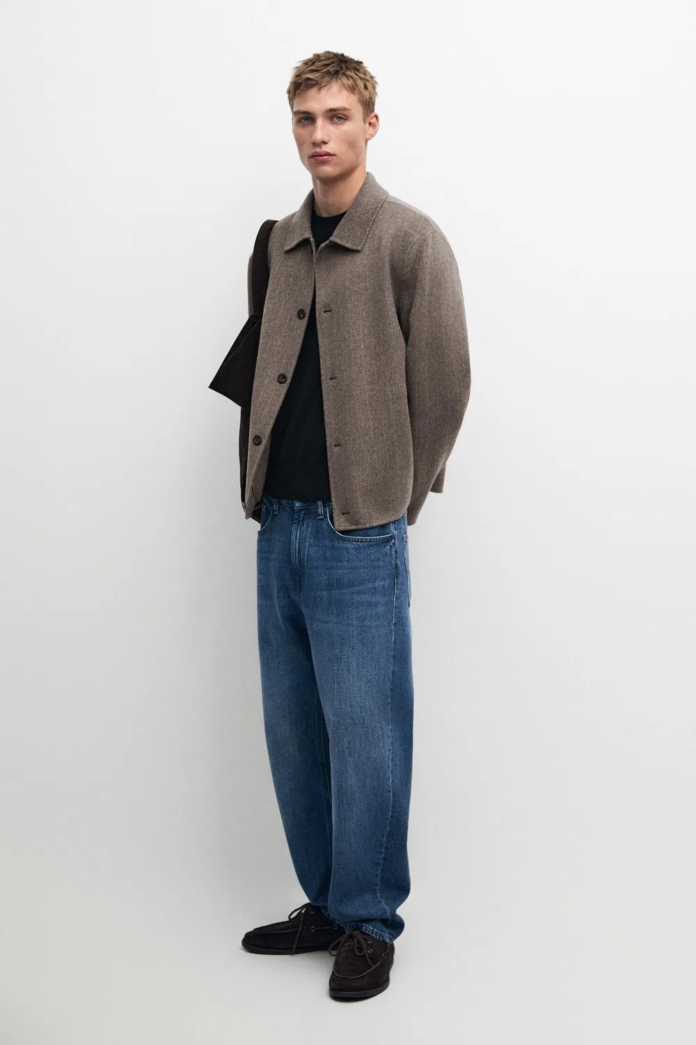 Жакет Massimo Dutti Striped Double Wool Blend, бежево-коричневый — фото 3