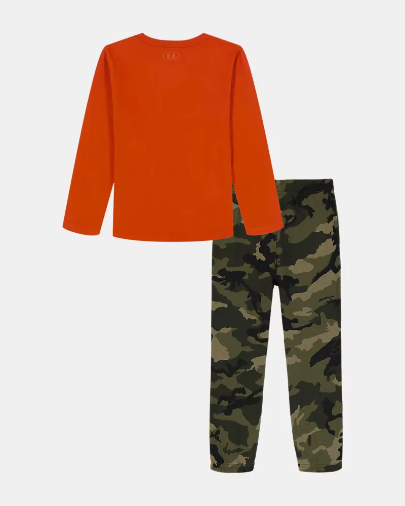 Детский комплект из лонгслива и джоггеров на флисовой подкладке UA Camp Logo UnderArmour, Surplus Orange/Field Khaki — фото 3