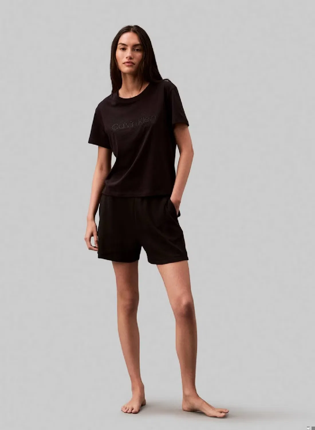Пижамная футболка классическая хлопковая Calvin Klein, черный — фото 2