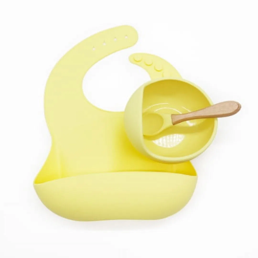 Набор детской посуды: силиконовая миска и ложка, Daintybaby, pastel yellow — фото 4