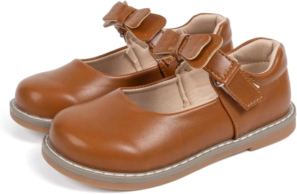 Детские туфли Мэри Джейн для девочек с цветком GOJERP, Brown — фото 4