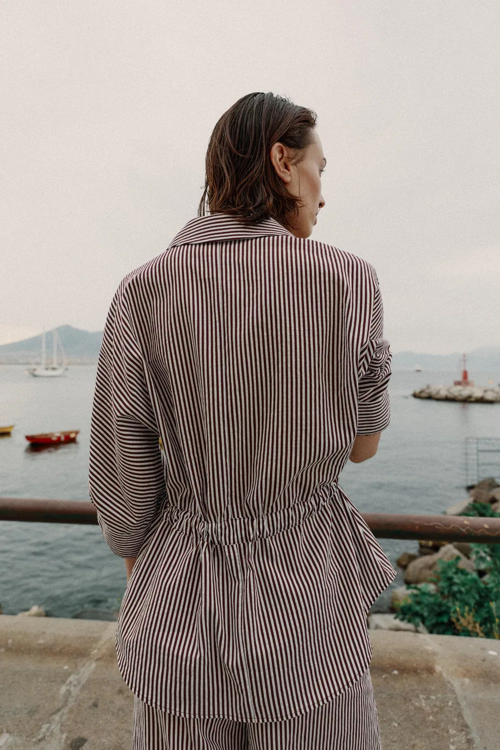 Полосатая рубашка в стиле сафари ZARA, Brown/White — фото 4