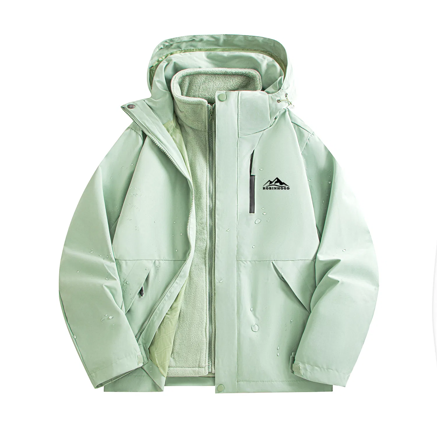 Детская ветровка-дождевик с капюшоном Windproof Thermal Water Repellent 3-in-1 ROBINHOOD, Mint Green