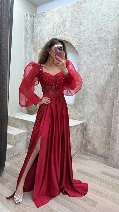 Женское атласное платье с одним рукавом русалка с разрезом Prom, Pink — фото 2