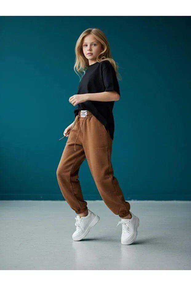 Детские спортивные штаны для девочек с начесом Zekids, Brown — фото 3