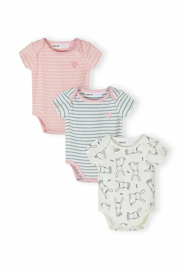 Боди с длинным рукавом 3 Pack Stripes Short Sleeve Minoti, light pink/cream, светло-розовый/кремовый