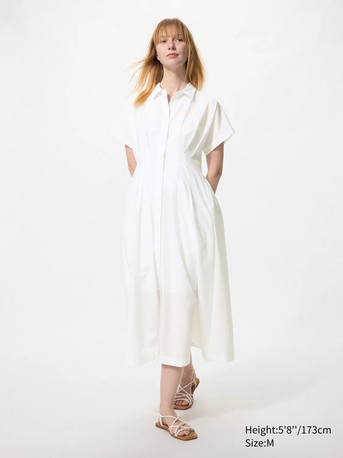 Платье-рубашка Uniqlo, с коротким рукавом, белый