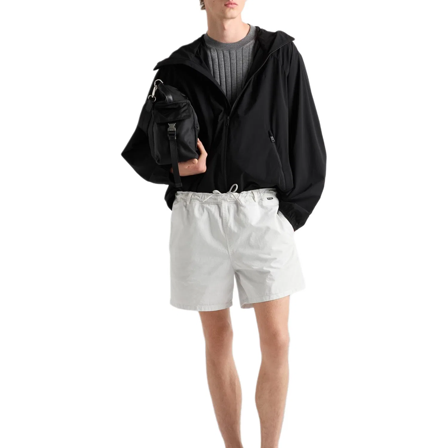 Мужская куртка из нейлона Re-Nylon с капюшоном, прямой крой, PRADA, Black — фото 3