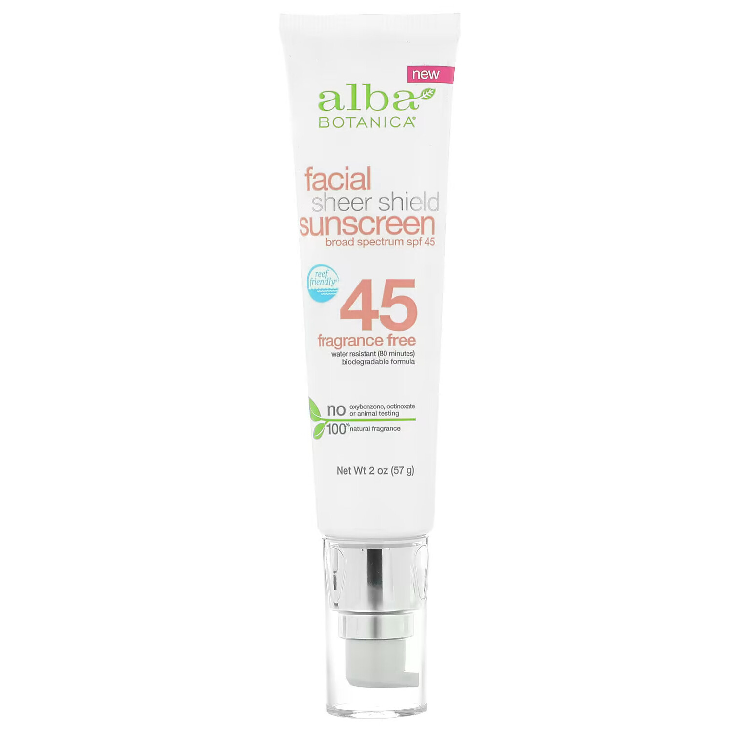 

Alba Botanica, Sheer Shield, солнцезащитное средство для лица, SPF 45, без отдушек, 57 г (2 унции)