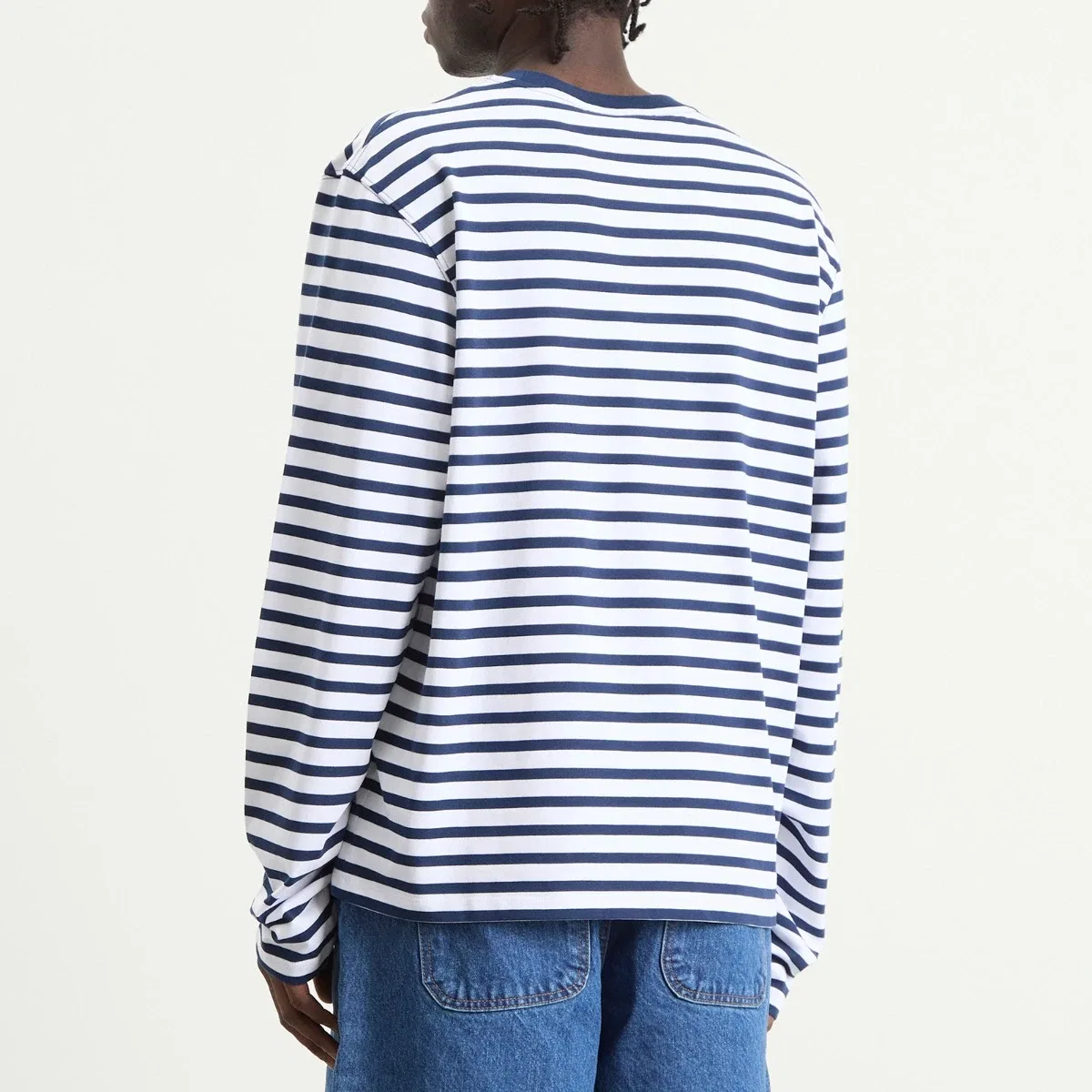 Футболка с длинным рукавом, свободный крой, с полоской, Long sleeve boxy fit mariniere t-shirt Ami Paris, Encre/Blanc — фото 3