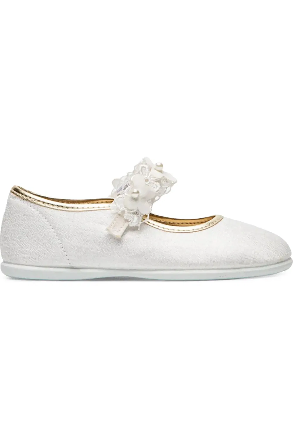 Балетки детские с цветочной аппликацией Flora Mary Jane CHILDRENCHIC, белый