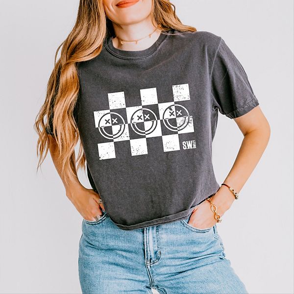 

SWSmiley checkered x face - женский бокси кроп-топ с принтом Simply Sage Market, Pepper