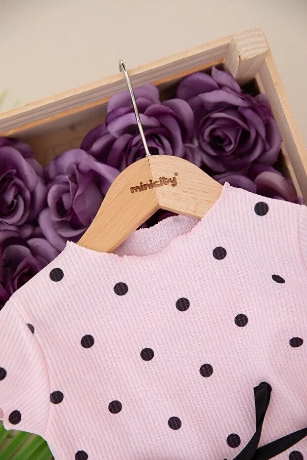 Детское платье для девочек с принтом Daphne ticaret girl polka dot tulle half sleeve dress Bam Bam Giyim, Pink — фото 3