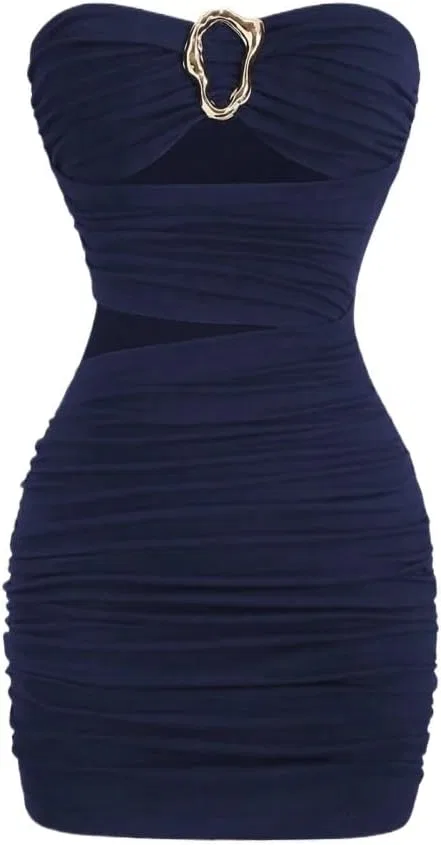 Женское мини-платье с вырезами и кольцами bodycon, Navy Blue