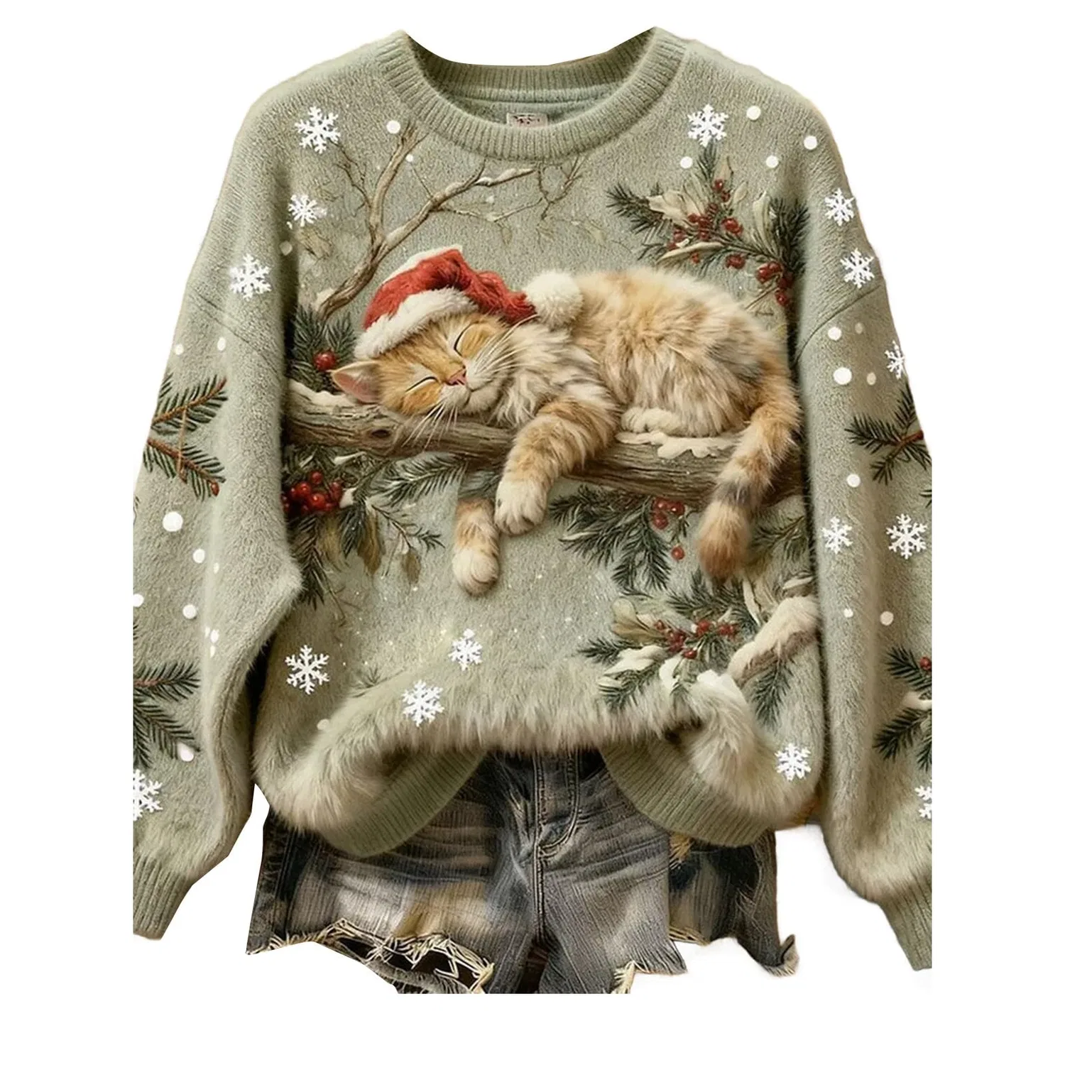 Женский свитер с принтом Christmas Sweater, Zd-green